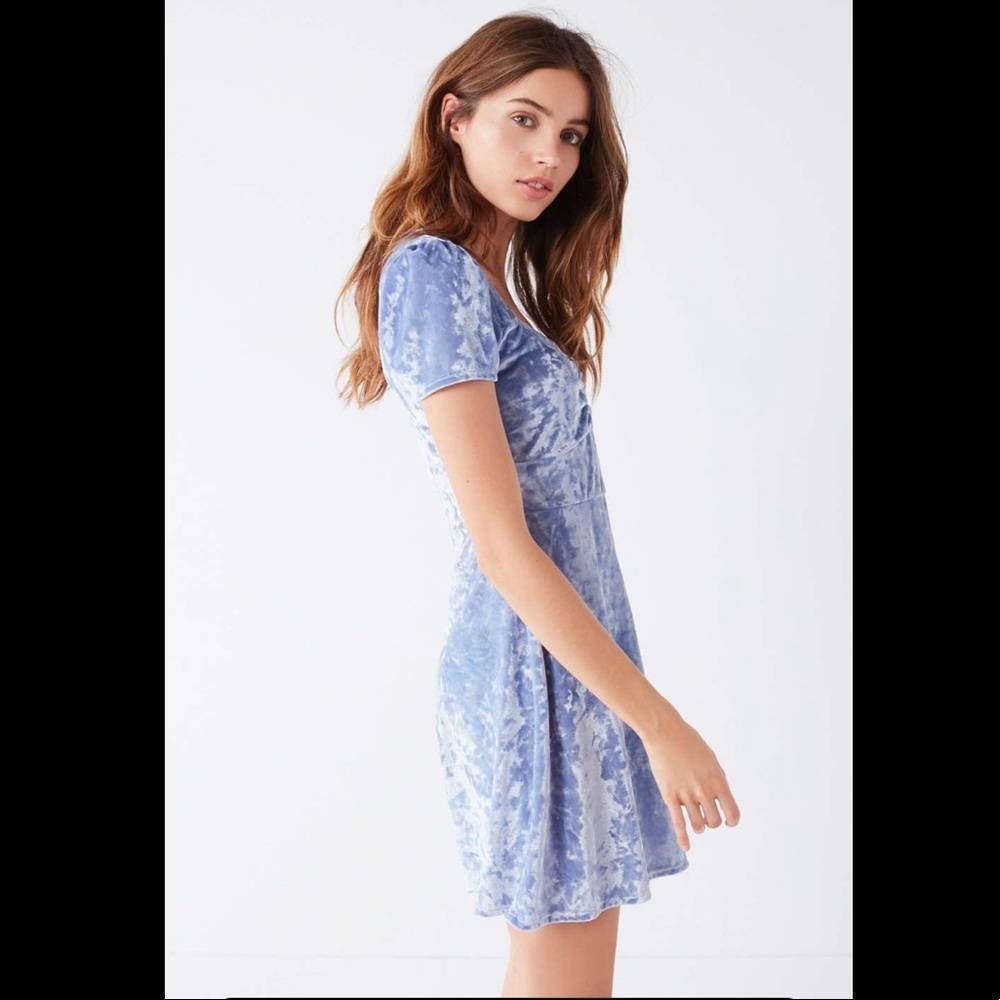 NWT UO maeve crushed velvet ruched dress princess blue velour S urban outfitters